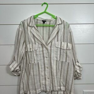 J. Crew linen Beige Striped Blouse
